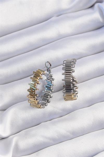 Pirinç Gold Gümüş Renkli Tırtıklı Halka Küpe – PRT3500EB01948