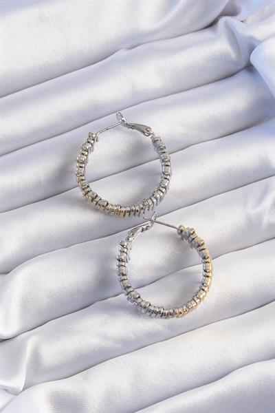 Pirinç Gold Gümüş Renkli Tırtıklı Halka Küpe – PRT3500EB01948