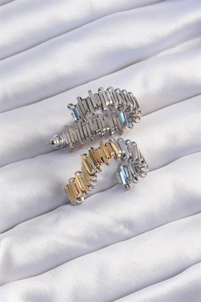 Pirinç Gold Gümüş Renkli Tırtıklı Kalp Küpe – PRT3500EB01947