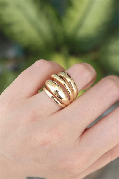 Pirinç Gold Renk Ayarlanabilir Tırtıklı Bombe Yüzük - PRT3500EB01591