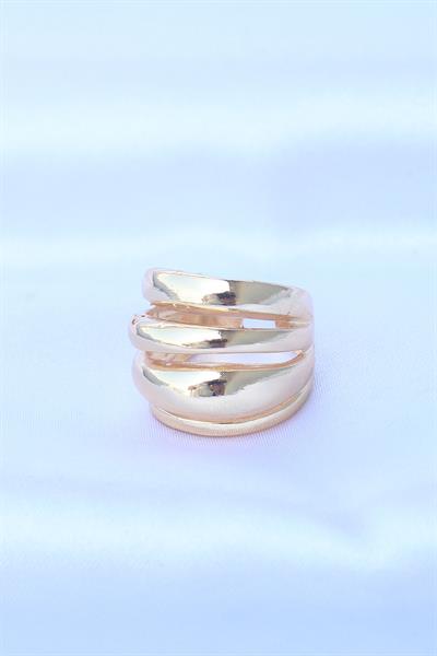 Pirinç Gold Renk Ayarlanabilir Tırtıklı Bombe Yüzük - PRT3500EB01591