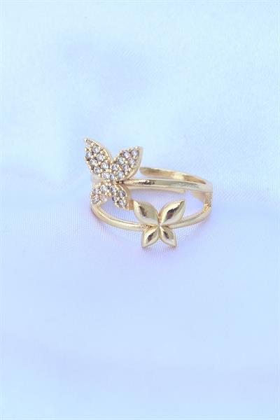 Pirinç Gold Renk Ayarlanabilir Zirkon Taşlı Kelebek Yüzük – PRT3500EB01609