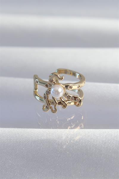 Pirinç Gold Renk İncili Ahtapot Earcuff Küpe – PRT3500EB02051