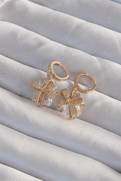 Pirinç Gold Renk İri Zirkon Taşlı Fiyonk Model Halka Küpe – PRT3500EB02036