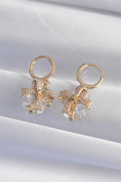 Pirinç Gold Renk İri Zirkon Taşlı Fiyonk Model Halka Küpe – PRT3500EB02036