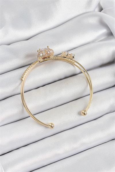 Pirinç Gold Renk Kalpli Zirkon Taşlı Kadın Bileklik – PRT3500EB06688