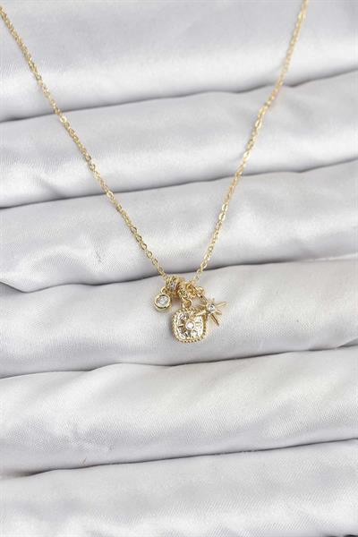Pirinç Gold Renk Minimal Charmlı Kadın Kolye – PRT3500EB09793