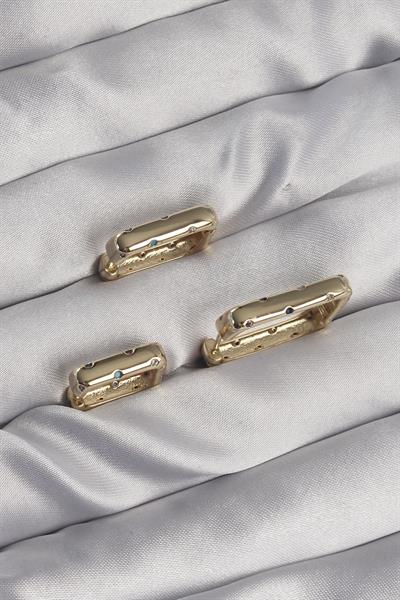 Pirinç Gold Renk Renkli Zirkon Taşlı Kare Model Küpe Seti – PRT3500EB01845