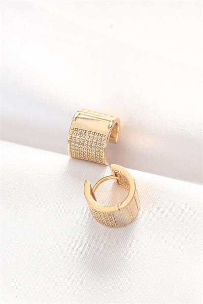 Pirinç Gold Renk Taşlı Minimal Küpe – PRT3500EB01245
