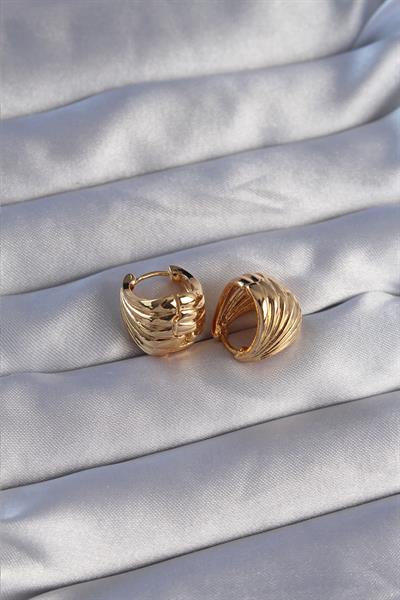 Pirinç Gold Renk Tırtıklı Minimal Bombeli Tasarım Küpe – PRT3500EB01735