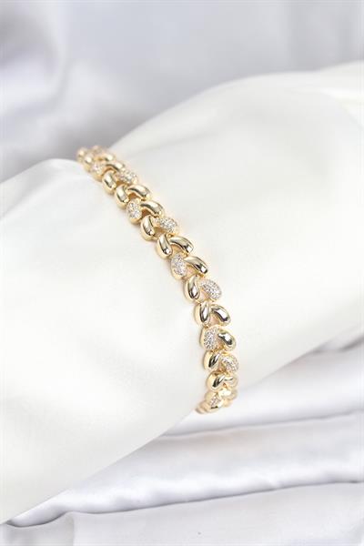 Pirinç Gold Renk VIP Seri Sarmal Damla Model Zirkon Taşlı Kadın Bileklik - PRT3500EB10224