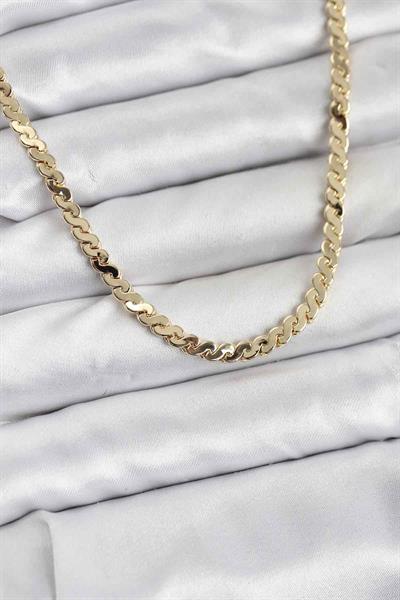Pirinç Gold Renk Yassı Zincir Kadın Kolye - PRT3500EB10115