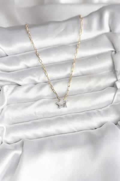 Pirinç Gold Renk Zincirli Zirkon Taşlı Minimal Yıldız Model Kadın Kolye – PRT3500EB09684