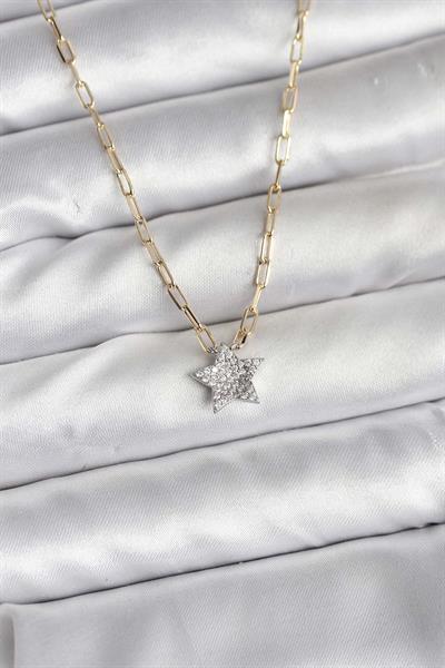 Pirinç Gold Renk Zincirli Zirkon Taşlı Minimal Yıldız Model Kadın Kolye – PRT3500EB09684