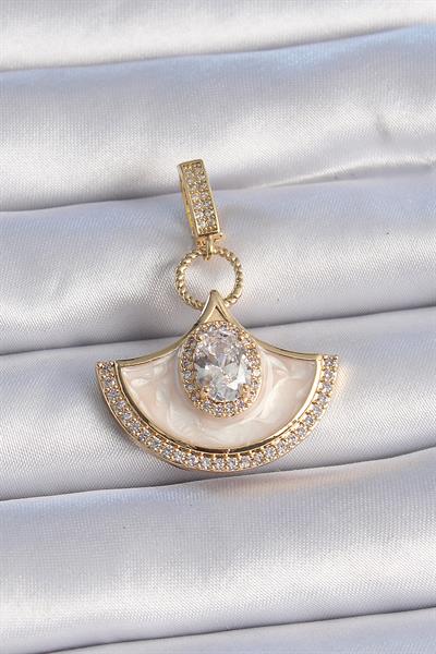 Pirinç Gold Renk Zirkon Taş Detaylı Beyaz Mineli Ajda Charm – PRT3500EB02672