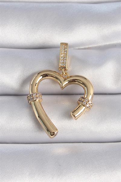Pirinç Gold Renk Zirkon Taş Detaylı Kalp Figür Ajda Charm – PRT3500EB02678