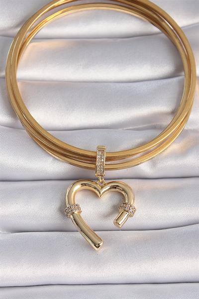 Pirinç Gold Renk Zirkon Taş Detaylı Kalp Figür Ajda Charm – PRT3500EB02678