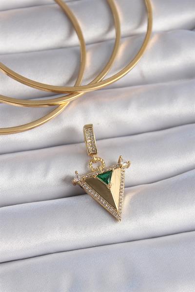 Pirinç Gold Renk Zirkon Taşlı 3D Üçgen Model Ajda Charm – PRT3500EB02665