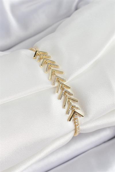 Pirinç Gold Renk Zirkon Taşlı Balık Sırtı Kadın Bileklik – PRT3500EB06695