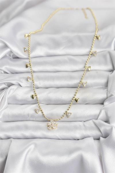 Pirinç Gold Renk Zirkon Taşlı Çiçek Model Kadın Kolye – PRT3500EB09387