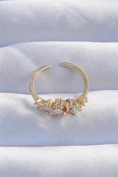 Pirinç Gold Renk Zirkon Taşlı Damla Detay Ayarlanabilir Yüzük – PRT3500EB01910