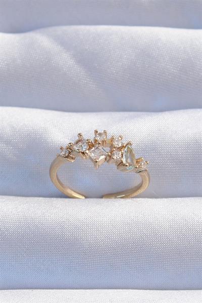 Pirinç Gold Renk Zirkon Taşlı Damla Detay Ayarlanabilir Yüzük – PRT3500EB01910