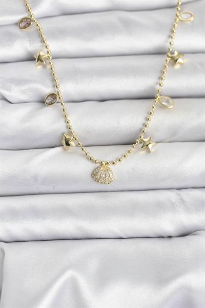 Pirinç Gold Renk Zirkon Taşlı Deniz Kabuğu Model Kadın Kolye – PRT3500EB09391