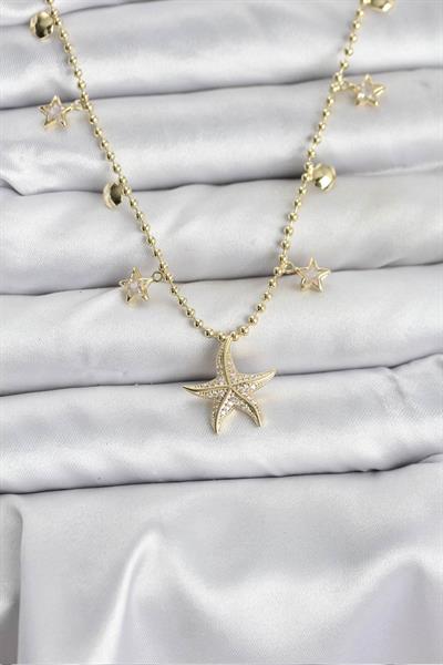 Pirinç Gold Renk Zirkon Taşlı Deniz Yıldızı Model Kadın Kolye – PRT3500EB09389