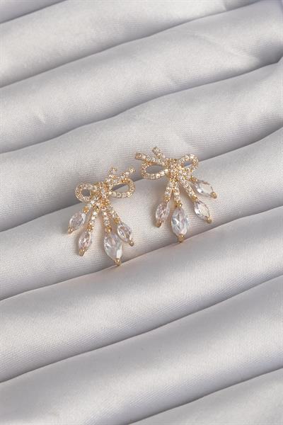 Pirinç Gold Renk Zirkon Taşlı Fiyonk Küpe – PRT3500EB02021