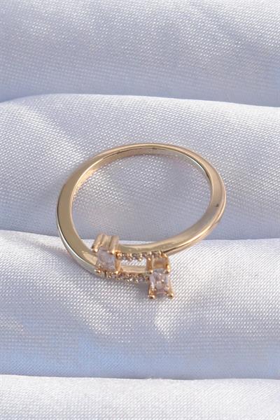 Pirinç Gold Renk Zirkon Taşlı Geometrik Ayarlanabilir Yüzük – PRT3500EB01907