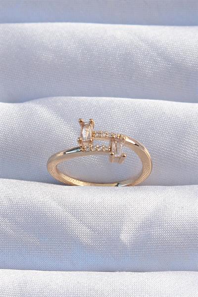 Pirinç Gold Renk Zirkon Taşlı Geometrik Ayarlanabilir Yüzük – PRT3500EB01907
