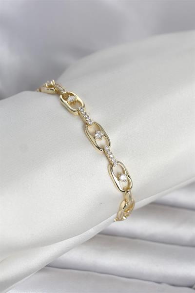 Pirinç Gold Renk Zirkon Taşlı Kadın Bileklik