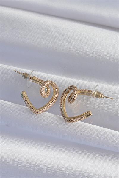 Pirinç Gold Renk Zirkon Taşlı Kıvrımlı Yarım Kalp Küpe – PRT3500EB02011