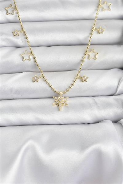 Pirinç Gold Renk Zirkon Taşlı Kutup Yıldızı Model Kadın Kolye – PRT3500EB09394