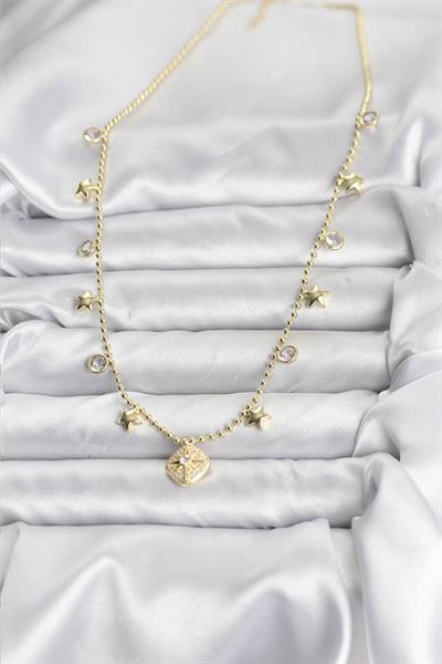 Pirinç Gold Renk Zirkon Taşlı Kutup Yıldızı Model Kadın Kolye – PRT3500EB09392
