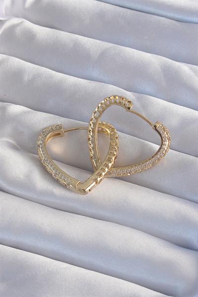 Pirinç Gold Renk Zirkon Taşlı Motifli Kalp Küpe – PRT3500EB02014