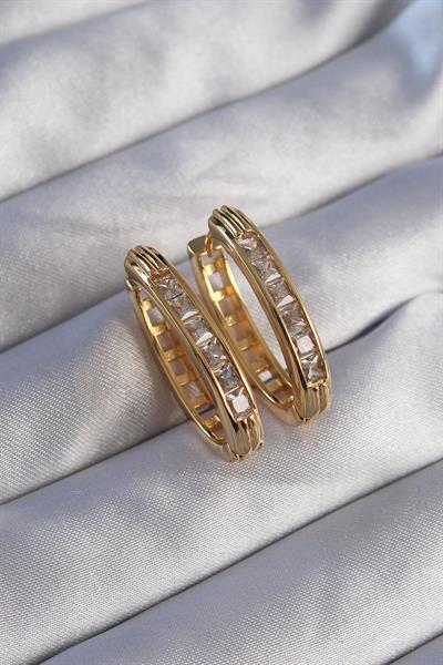 Pirinç Gold Renk Zirkon Taşlı Oval Model Küpe – PRT3500EB01734