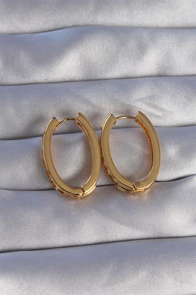 Pirinç Gold Renk Zirkon Taşlı Oval Model Küpe – PRT3500EB01734