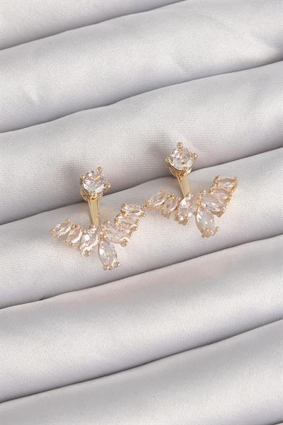 Pirinç Gold Renk Zirkon Taşlı V Model Küpe – PRT3500EB02019
