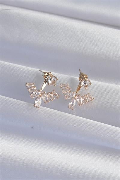 Pirinç Gold Renk Zirkon Taşlı V Model Küpe – PRT3500EB02019