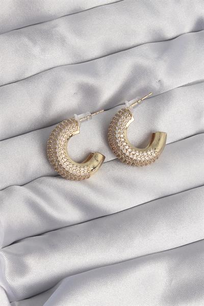 Pirinç Gold Renk Zirkon Taşlı Yarım Halka Küpe – PRT3500EB01843