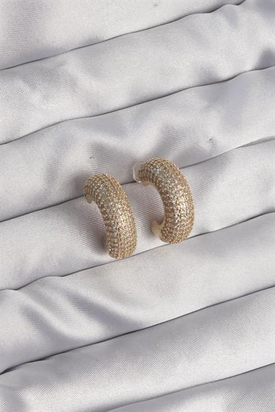 Pirinç Gold Renk Zirkon Taşlı Yarım Halka Küpe – PRT3500EB01843