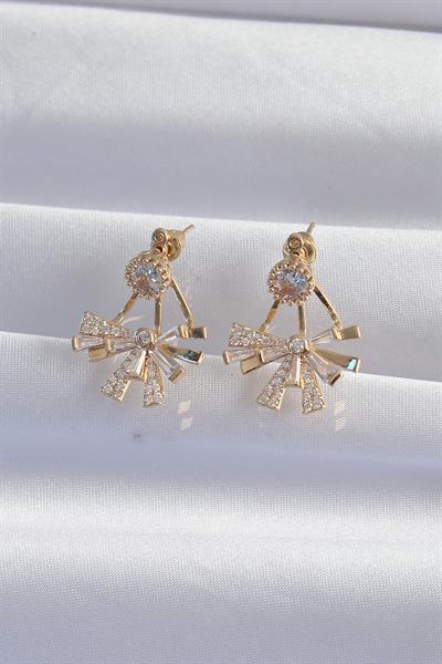 Pirinç Gold Renk Zirkon Taşlı Yassı Fiyonk Model Küpe – PRT3500EB02026