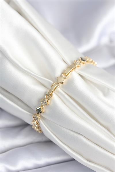 Pirinç Gold Renk Zirkon Taşlı Yonca Model Kadın Bileklik – PRT3500EB09100