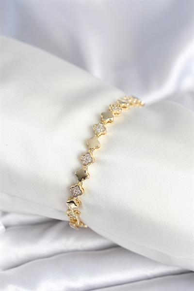 Pirinç Gold Renk Zirkon Taşlı Yonca Model Kadın Bileklik – PRT3500EB09100