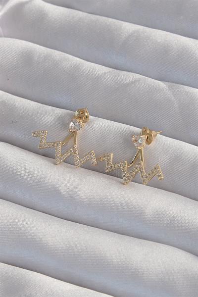 Pirinç Gold Renk Zirkon Taşlı Zikzak Küpe - PRT3500EB02028