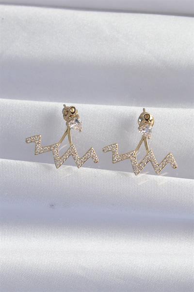 Pirinç Gold Renk Zirkon Taşlı Zikzak Küpe - PRT3500EB02028