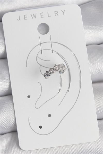 Pirinç Gümüş Renk Bal Peteği Model Zirkon Taşlı Kadın Kıkırdak Küpe - PRT3500EB06051