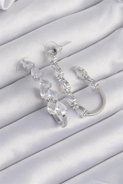 Pirinç Gümüş Renk Damla Zirkon Taş Tasarımlı Küpe – PRT3500EB01926