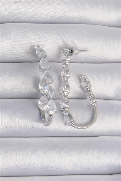 Pirinç Gümüş Renk Damla Zirkon Taş Tasarımlı Küpe – PRT3500EB01926